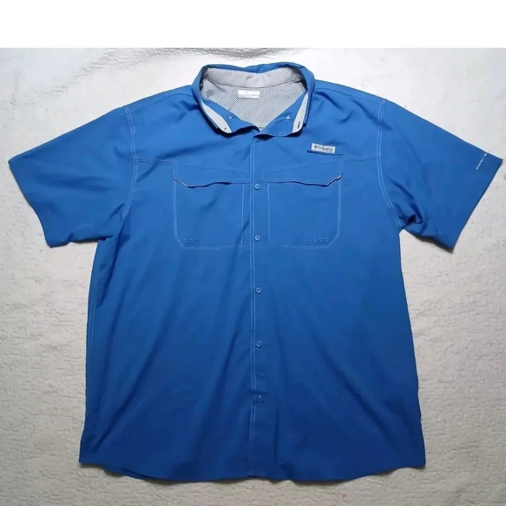 Columbia PFG Fishing Shirt Men's 2XL XXL 2TG  Omni Blue Solid Vented